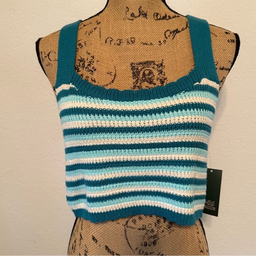 Wild Fable crochet striped cropped tank top sweater size large